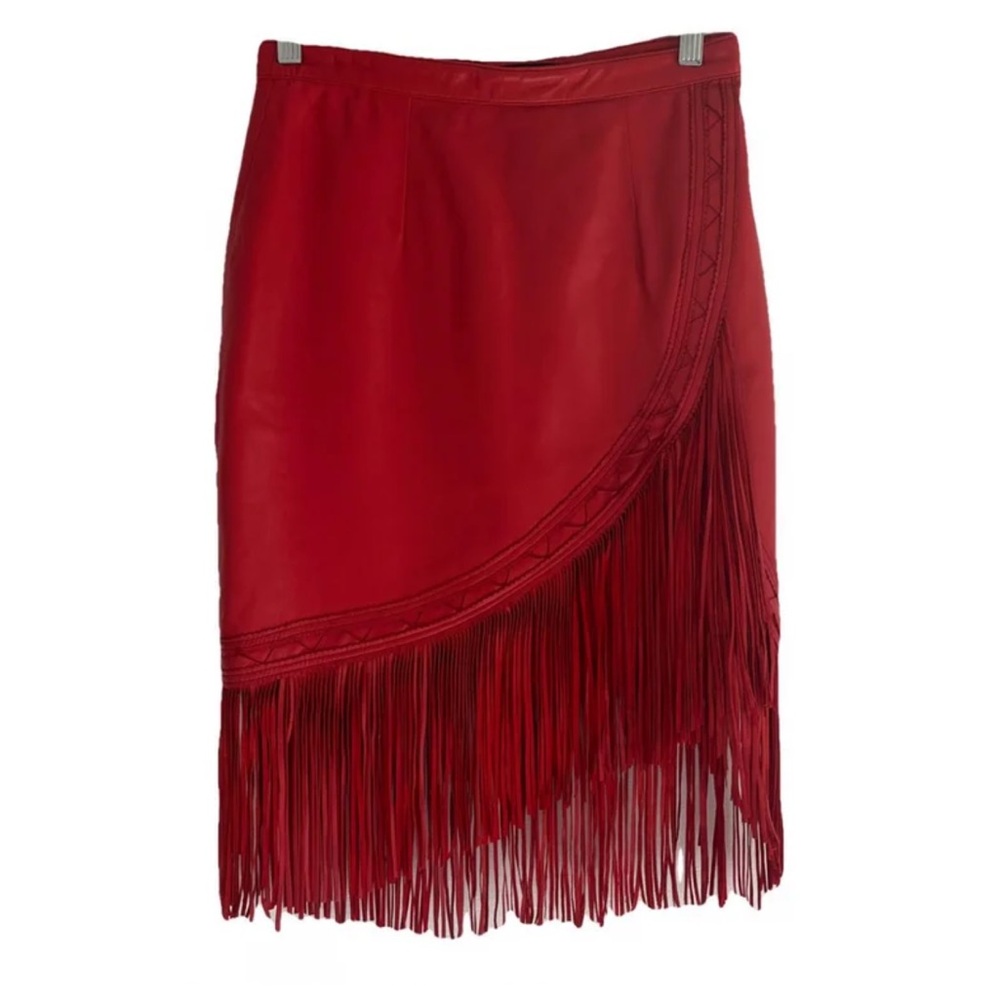 Maje red leather skirt
